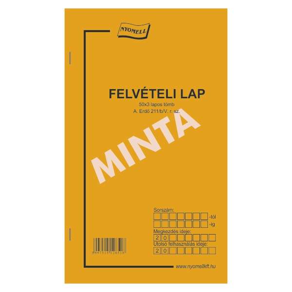 A.ERDŐ 211/B/V FELVÉTELI LAP 140*250 MM, ÁLLÓ, 50*3 LAPOS
