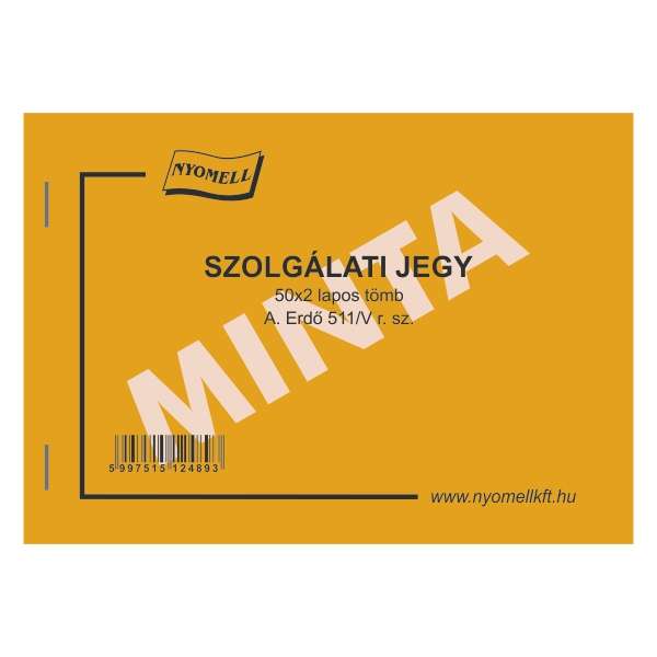 A.ERDŐ 511/V SZOLGÁLATI JEGY, A/6, FEKVŐ, 50*2 LAPOS