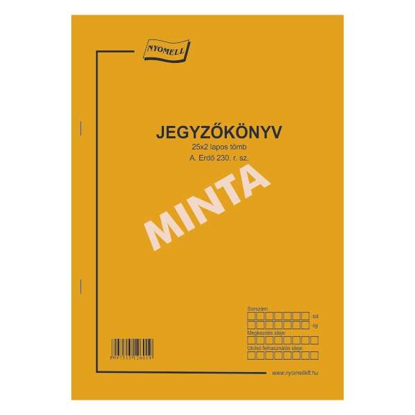 A.ERDŐ 230/V JEGYZŐKÖNYV, A/4, ÁLLÓ, 25*2 LAPOS