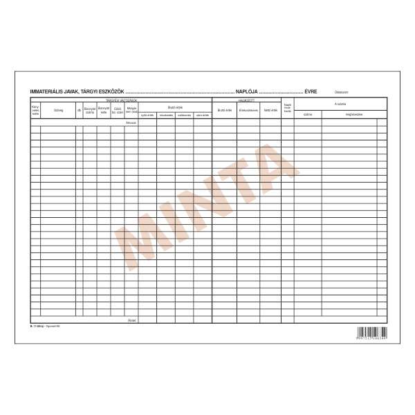 B.11-52/ÚJ TÁRGYI ESZKÖZÖK NAPLÓJA, FEKVŐ, 2 OLDALAS, A/3