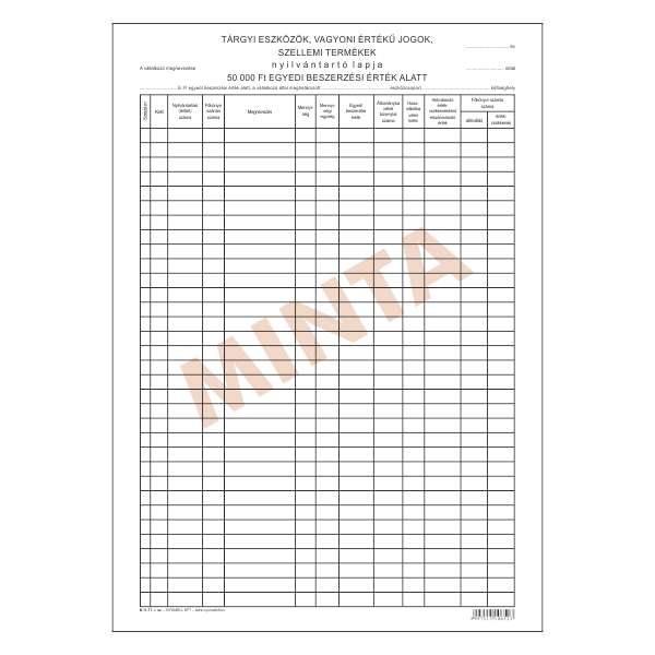 B.11-77 TÁRGYI ESZK.VAGYONI ÉRT.JOGOK NYILV. LAPJA A/3, ÁLLÓ, 2 OLDALAS, 1+1 szín