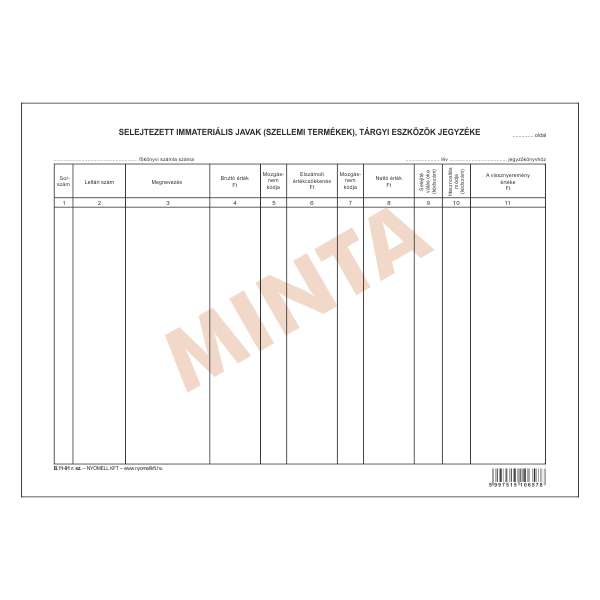 B.11-91 SELEJTEZETT IMMAT.JAVAK TÁRGYI ESZKÖZÖK JEGYZÉKE, FEKVŐ, 50 LAPOS, A/4