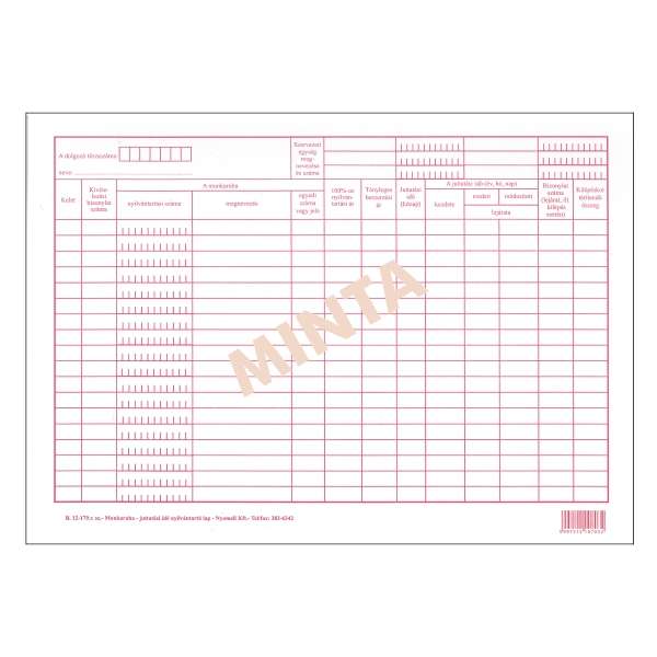 B.12-179 MUNKARUHA JUTTATÁSIIDŐ NYILVÁNTARTÓ LAP, A/4