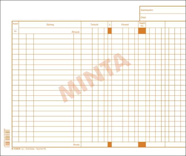 B.13-80/N SZÁMLALAP NARANCS 210*250 MM, FEKVŐ 120 G/M2 OFSZET