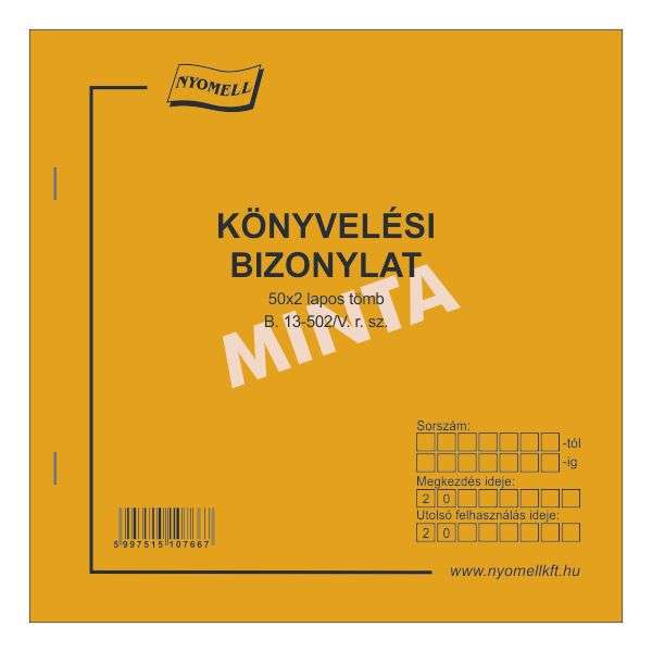 B.13-502/V KÖNYVELÉSI BIZONY. 2 ÉRTÉKOSZLOP 16 SOROS, 200*210 MM