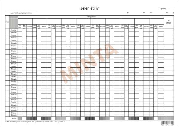 C.60-3 JELENLÉTI IV 1 HÓNAPOS, 70 G/M2 FEKVŐ, 2 OLDALAS, A/3, 10 FŐ, 1+1 SZÍN