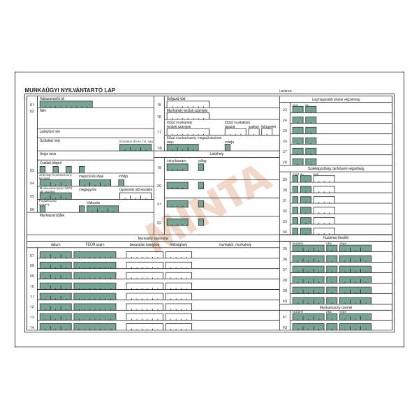C.0243-40/F MUNKAÜGYI NYILVÁNTARTÓ LAP, FEKVŐ, 2 OLDALAS, A/4