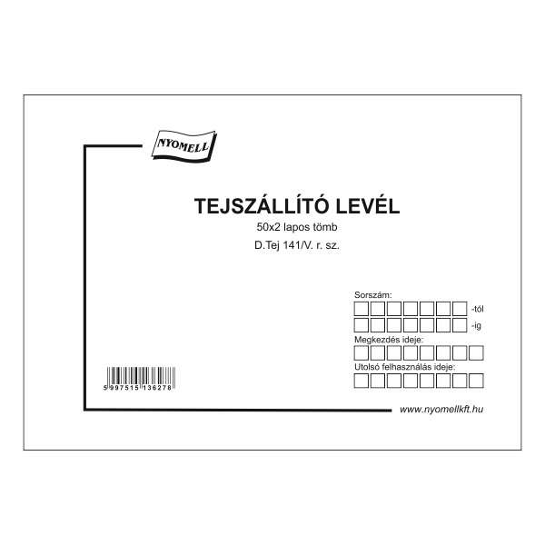 D.TEJ 141/V TEJSZÁLLÍTÓ LEVÉL, 50x2 PÉLDÁNYOS, A/5