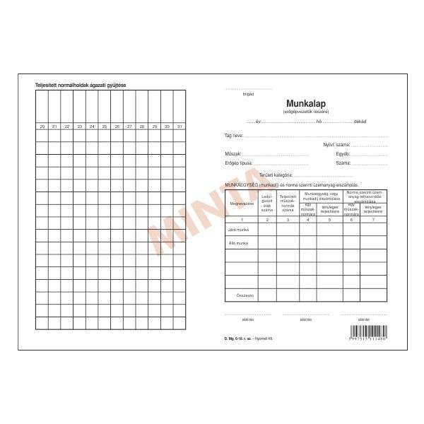 D.MG.6-18 MUNKALAP ERŐGÉPKEZELŐK RÉSZÉRE, A/5 4 OLDAL, 1+1 SZÍN