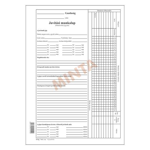 D.MG.7-012 JAVITÁSI MUNKALAP, 100 LAPOS, A/4, 1+1 SZÍN
