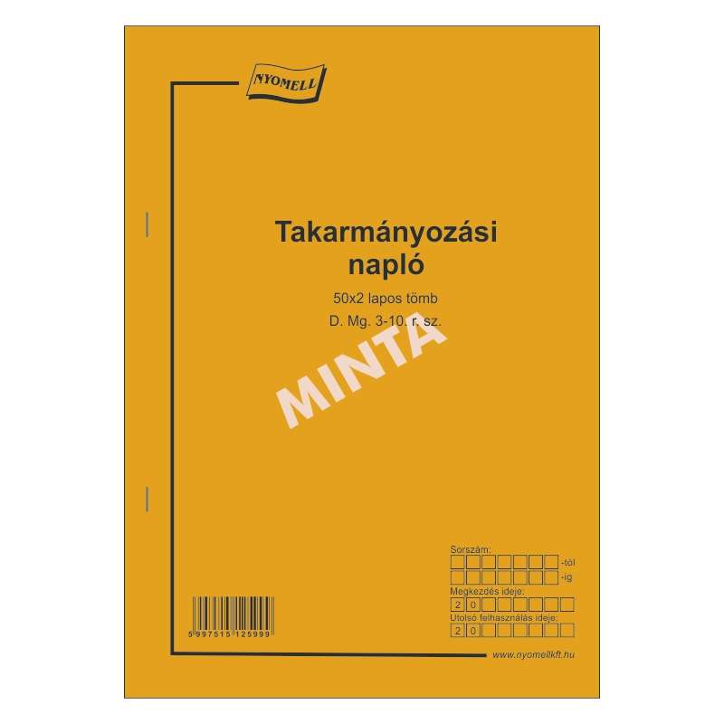 D.MG.3-10/V TAKARMÁNYOZÁSI NAPLÓ, 50X2 PÉLDÁNYOS, A/3