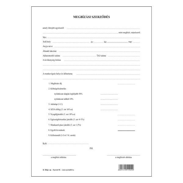 E.72/UJ ESETI MEGBIZÁS, ÁLLÓ, 1 OLDALAS, A/4, 1+0 SZÍN