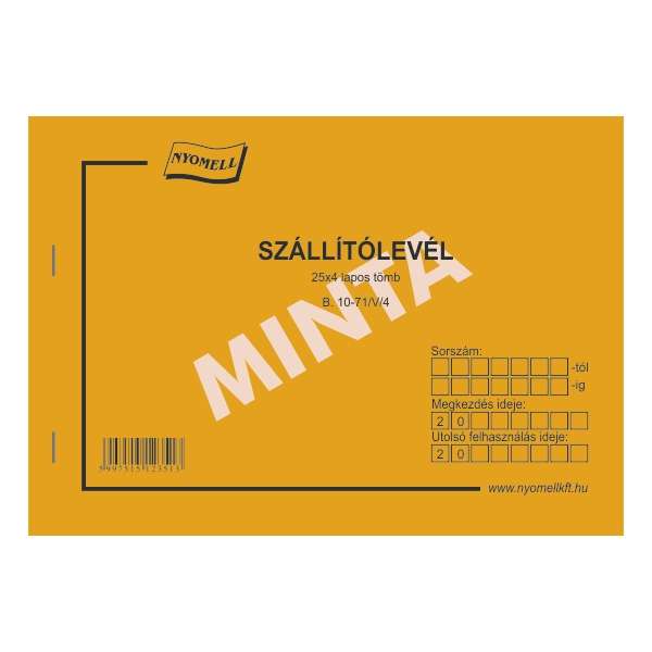 B.10-71/V/4 SZÁLLITÓLEVÉL, FEKVŐ, 25X4 L, A/5