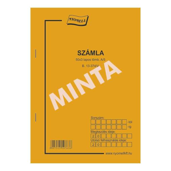 B.13-374/V SZÁMLATÖMB, 50X3 PÉLDÁNYOS, A/5